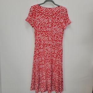 Boden Jersey Midi Dress Red Floral Hexagon Print Scoop Neck Short Sleeve Size 8
